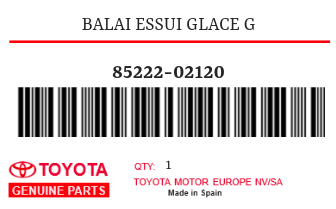TOYOTA - 85222-02120 BALAI ESSUI GLACE G