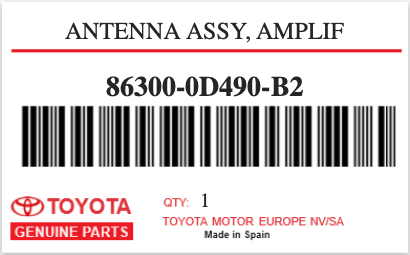 TOYOTA - 86300-0D490-B2 ANTENNA ASSY, AMPLIF