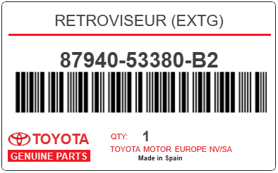 TOYOTA - 87940-53380-B2 RETROVISEUR (extg)