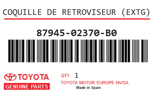 TOYOTA - 87945-02370-B0 COQUILLE DE RETROVISEUR (extg)