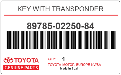 TOYOTA - 89785-02250-84 KEY WITH TRANSPONDER