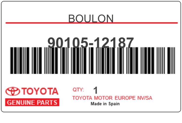 TOYOTA - 90105-12187 BOULON