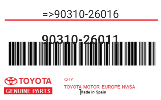TOYOTA - 90310-26011 REFERENCE REMPLACEE PAR :