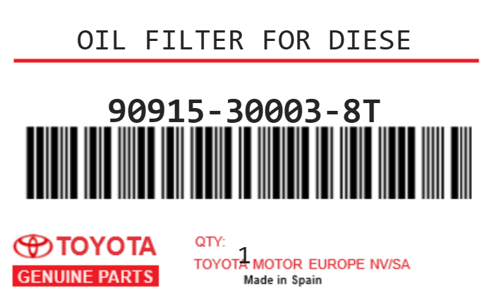 TOYOTA - 90915-30003-8T FILTRE A HUILE