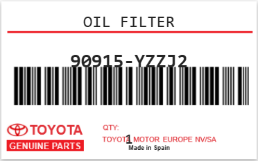 TOYOTA - 90915-YZZJ2 FILTRE A HUILE