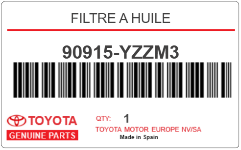 TOYOTA - 90915-YZZM3 FILTRE A HUILE