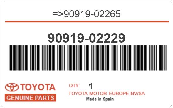 TOYOTA - 90919-02229 REFERENCE REMPLACEE PAR :