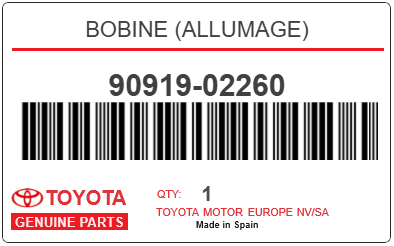 TOYOTA - 90919-02260 BOBINE (allumage)