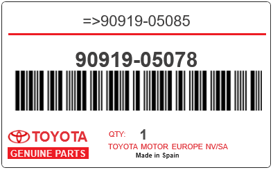 TOYOTA - 90919-05078 REFERENCE REMPLACEE PAR :