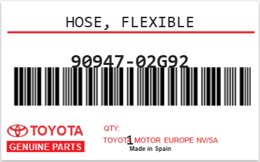 TOYOTA - 90947-02G92 HOSE, FLEXIBLE