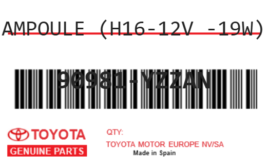 TOYOTA - 90981-YZZAN AMPOULE (H16-12V -19W)