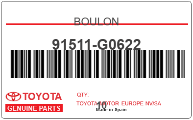 TOYOTA - 91511-G0622 BOULON