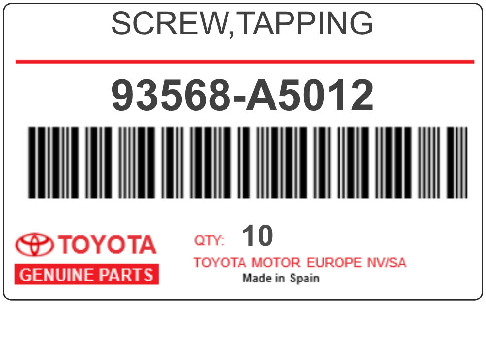 TOYOTA - 93568-A5012 SCREW,TAPPING