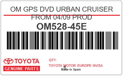 TOYOTA - OM528-45E OM GPS DVD URBAN CRUISER FROM 04/09 PROD
