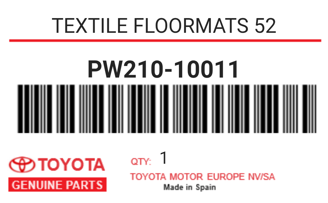 TOYOTA - PW210-10011 TEXTILE FLOORMATS 52
