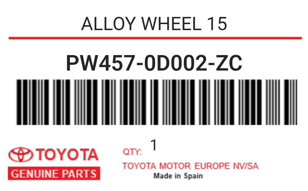 TOYOTA - PW457-0D002-ZC ALLOY WHEEL 15