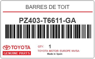 TOYOTA - PZ403-T6611-GA BARRES DE TOIT