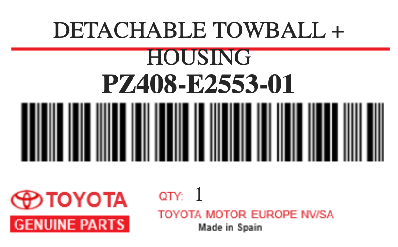 TOYOTA - PZ408-E2553-01 DETACHABLE TOWBALL + HOUSING