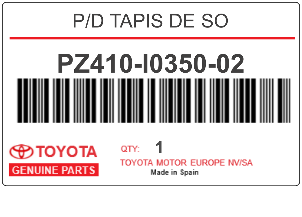 TOYOTA - PZ410-I0350-02 P/D TAPIS DE SO