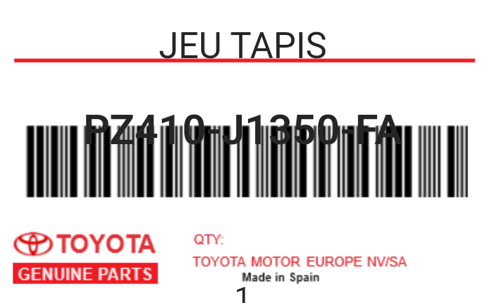 TOYOTA - PZ410-J1350-FA JEU TAPIS