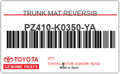 TOYOTA - PZ410-K0350-YA TRUNK MAT REVERSIB