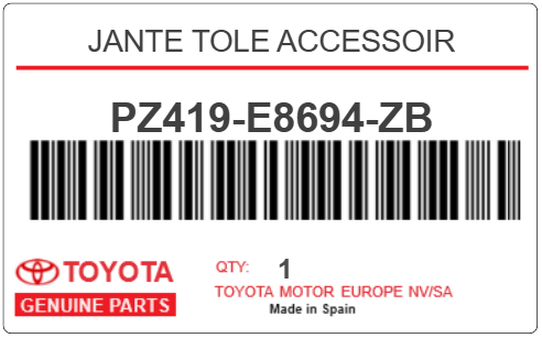 TOYOTA - PZ419-E8694-ZB JANTE TOLE ACCESSOIR