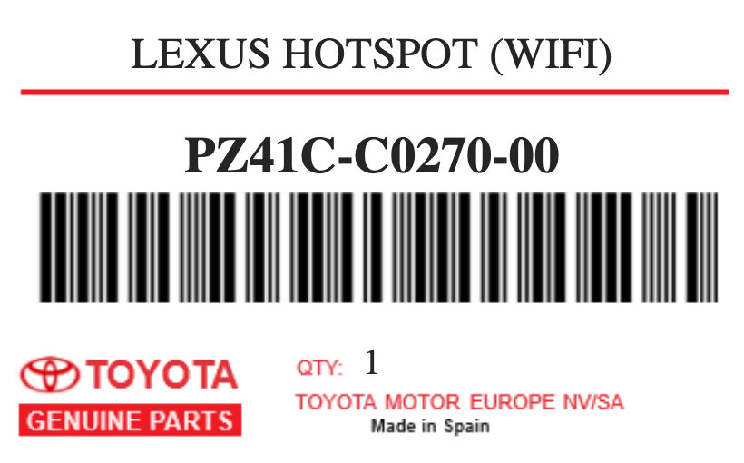 TOYOTA - PZ41C-C0270-00 LEXUS HOTSPOT (WIFI)