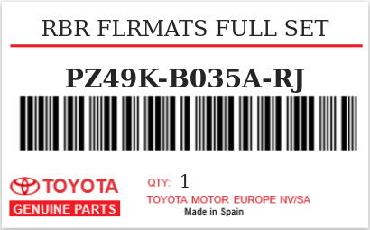 TOYOTA - PZ49K-B035A-RJ RBR FLRMATS FULL SET