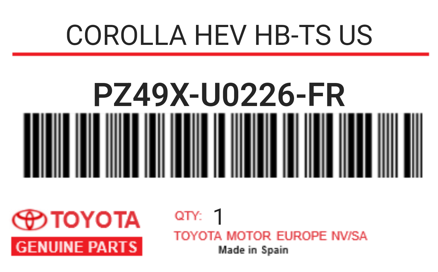 TOYOTA - PZ49X-U0226-FR COROLLA HEV HB-TS US